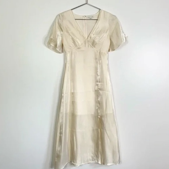 Moon River Cream Natural Bustier Satin V-Neck Front Slit Woman’s Midi Dress S - Picture 7 of 16